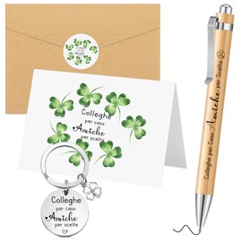 Tenare Colleague Gifts Keyring with Four Leaf Clover Pendant Wooden Ballpoint Pen Greeting Card Envelope Farewell Gifts for Colleagues Christmas Birthday Thank You Retirement, as shown