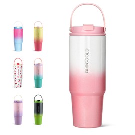 DLOCCOLD 30 oz Stainless Steel Tumbler with Straw & Handle, Insulated Double Walled Water Bottle for Home, Office, Car, Leak Proof, Reusable Cup with Flip Straw for Women Men, Cupholder Friendly