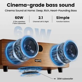 ottosing Sound bar for Smart TV with Subwoofer, Wooden Wireless Speakers Bluetooth,Powered by AC Adapter,60W Output, Optical/Coaxial/HDMI ARC/AUX/USB, DSP Stereo Audio System for Home/Party/Karaoke
