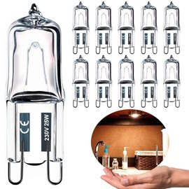 Vinaco Gluhbirn G9 25 W, Pack of 10 Halogen G9 230 V 25 W, Halogen Bulb G9 Dimmable Warm White 2800 K, Long Life with High Brightness 250 LM, G9 Halogen 25 W for Chandeliers, Cabinet Lighting