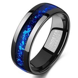 TUNGSTORY Wolfram-Karbid Ring Herren - Cyberpunk Neonblau Goldfolien Einlage - 8mm Schwarz Eheringe 60(19.1)