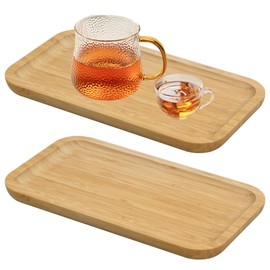 Dokpav 2 Piezas Bandejas de Bambu Rectangular, Bandeja Decorativa, Bandeja de Madera para Servir, para Posavasos, Té, Café, Servir Comida, Plantas Suculenta 25 x 14 x 1.5 cm
