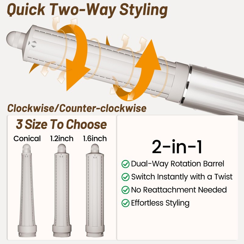 AFDD 1.6in Long Hair Curling Barrel Attachment Compatible with Shark
