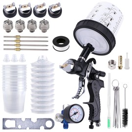 Zeinlenx HVLP Spray Gun with 10Pcs 600ML Disposable Paint Cups, 4 Nozzles,1.4/1.7/2.0/2.5mm, Automotive Gravity Feed Paint Spray Gun Kit with Air Compressor Regulator for Auto (Black)