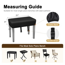 Explore Land Waterproof Piano Bench Cover - Stretchy Leatherette Dust Slipcover for Piano Stool, Seat Cushion Protector(21" L x 13" W)