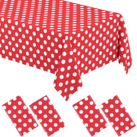 4 Packs Minnie Mouse Table Cloths Red Polka Dot Tablecloth Disposable Plastic Red Waterproof Picnic Table Covers Red and White Dots Minnie Tablecover for Birthday Party 54 x 108 Inch