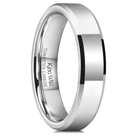 King Will BASIC Men 5mm Tungsten Carbide Wedding Ring Shiny Finish Plain Beveled Edge Engagement Band 8