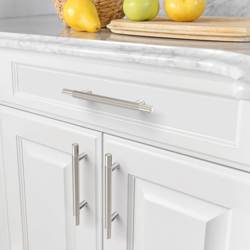 Amerdeco 10 Pack Brushed Satin Nickel Knurled Cabinet Pulls 3-3/4