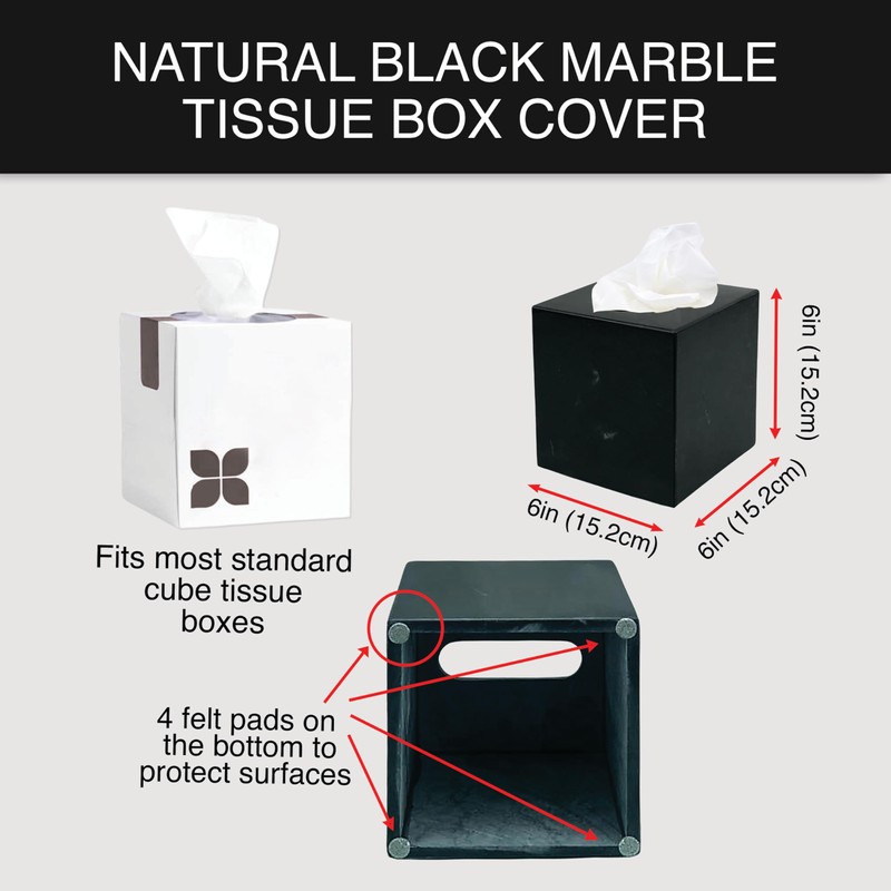 Natural Marble Tissue Box Cover, Black Bathroom Accessories, Tissue Box