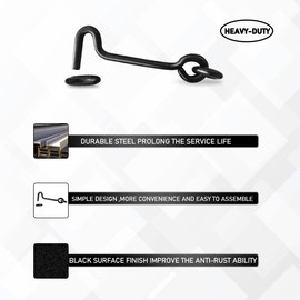 Sdstone Carbon Steel Door Hook Latch, 3 Inch, 5 Pack, Black, Modern Style, Rust Resistant, Wall Mount, Secures Doors, Windows & More