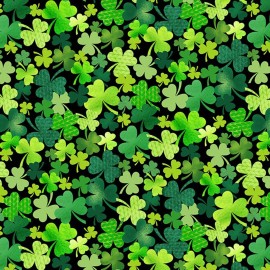 Timeless Treasures Fabric Lucky Guy Irish Shamrock Clovers Toss Black Cotton Fabric By 1/2 Yard Timeless