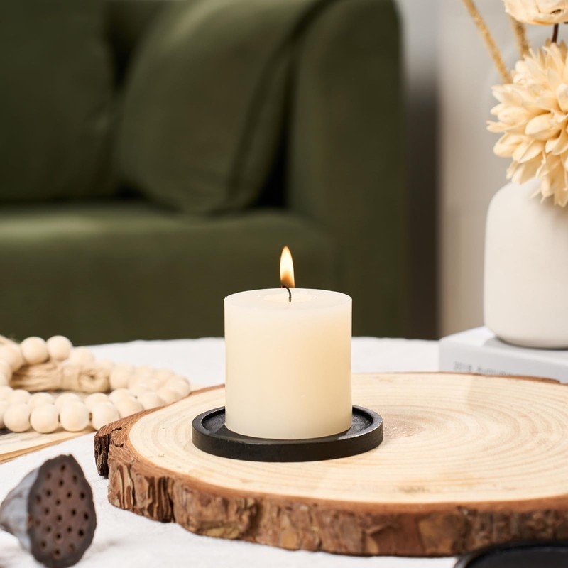 3-Piece Black Wood Candle Holder Plate Base Set for Pillar