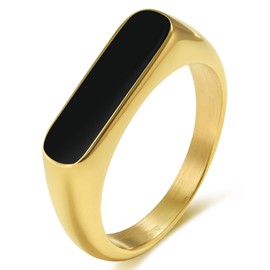 munone Black Stone Signet Ring,14k Gold Plated Titanium Signet Fashion Ring for Women Men, Fashion Dainty Stacking Ring Size 5-10