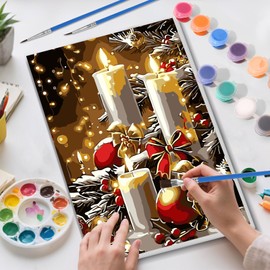 Skyboda Christmas Paint by Numbers Kit for Adults Beginners with Frame, Christmas Candles Adult Paint by Number Kits on Canvas, Easy DIY Oil Painting Kits for Home Decor, 8x12in