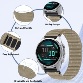 RosMank 20mm Quickfit Nylon Watch Band Compatible with Garmin Fenix 8 AMOLED 43mm/7S Pro/7S/6S Pro/6S/5S/5S Plus, Wavy Replacement Strap for Approach S70 42mm/Instinct 2S/Descent Mk3s (Milk Tea)