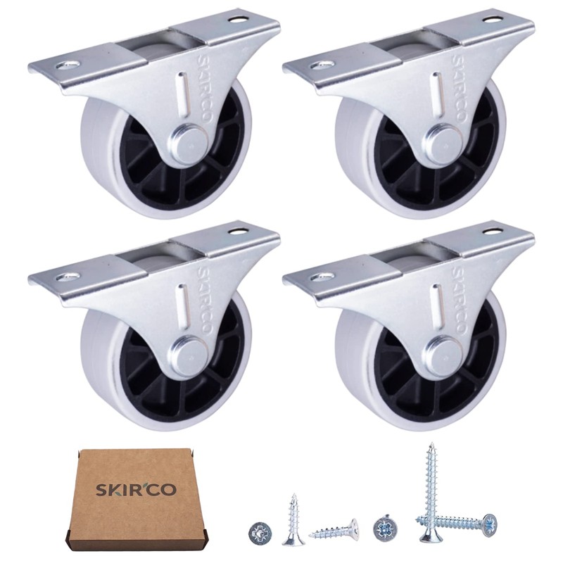 SKIR'CO (Pack of 4) 40mm Rubber Wheels Furniture Castors Fixed