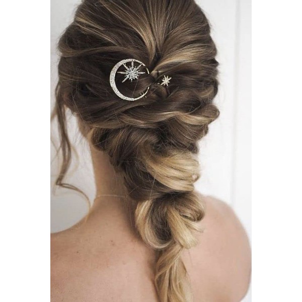 Yean Fermagli per capelli con stelle e luna con strass, per donne e ragazze (confezione da 3) (colore argento)
