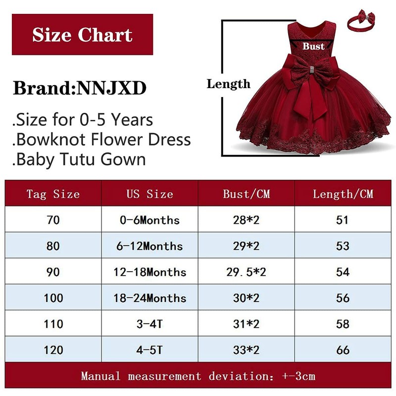 NNJXD Baby Girls Lace Dress Bowknot Flower Dresses Wedding Pageant