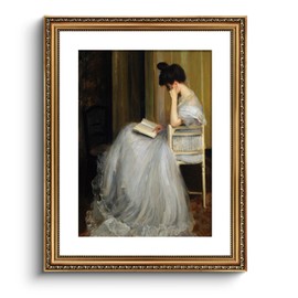 VIYYIEA Gold Framed Wall Art Canvas Print Home Decor for Living Room Women Reading Pictures for Bedroom Bathroom Wall Decor Women Portrait Art Wall Painting Vintage Art Prints Room Wall Decor 16x20in