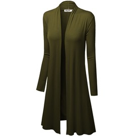 LL WSK1048 Women's Solid Casual Long Sleeve Open Front Long Cardigan XL Olive