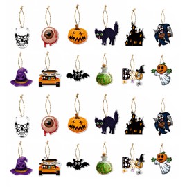 24 Halloween Tree Decorations, Paper Hanging Ornaments with Hanging Twine