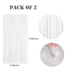 2pcs 3.2ft x 6.5ft White Foil Curtain Decoration Tinsel Foil Fringe Curtains Streamer Backdrop for Birthday Graduation Wedding Engagement Bridal Shower Christmas,Engagement Prom Decoration