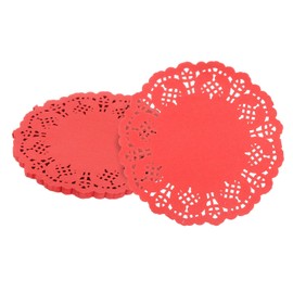 sourcing map 50pcs Paper Doilies, 5.5 Inch Lace Paper Doilies, Disposable Paper Placemats for Cakes Table Plate Crafts Party Weddings Tableware Red
