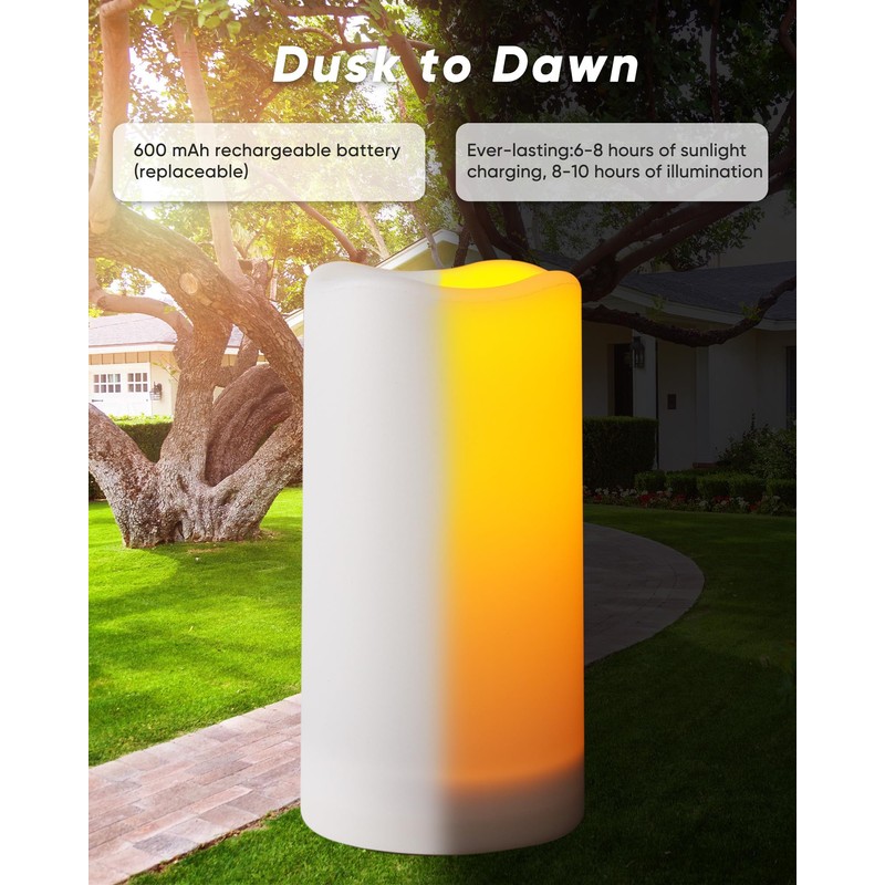 Homemory Solar Candles Outdoor Waterproof, Rechargeable Candles, Solar Powered Flameless
