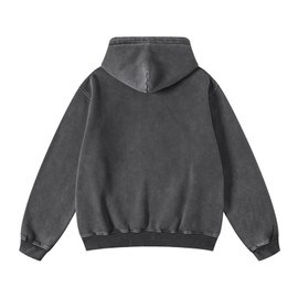 KEEPSHOWING Mens Hoodies Vintage Oversized Hoodie Acid Wash Fleece Pullover Plush Heavyweight Streetwear Sweatshirts(Grey,S)