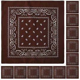 Falari 12 Pack Bandanas Multipurpose Cotton Novelty Paisley Bandana Headband for Cowboy Men Women 22 x 22 - Brown
