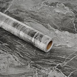 STICKEEP Black Silver Contact Paper Marble 17.71"x315" Shiny Marble Wallpaper Peel and Stick Countertops Waterproof Black Marble Contact Paper for Cabinets Desk Top Easy to Clean Glossy Vinyl Wrap