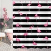 GCIREC Flamingo Shower Curtain, Black White Stripe with Hot Pink