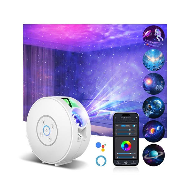 Smart Star Light Projector,Galaxy Projector with 6 Projection Slide,Smart APP