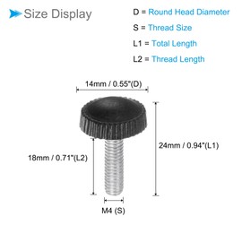 CoCud Thumb Screw Knurled Knobs, M4 x 18mm Male Thread, Black Round Head Clamping Screw Threaded Stud Hand Knobs Grip, (Applications: for Machinery Lathes), 20-Pieces