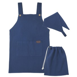 ON NISHIKI Kids Apron for Kids, 3-Piece Set (Apron, Triangular Band, Drawstring Bag), 100% Cotton, Skin-friendly, Thin, Boys, Girls, Includes Pockets, 39.4 inches (100 cm), 43.3 inches (110 cm), 47.2