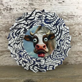 Handmade Wide Eyed Cow Wind Spinner 10"