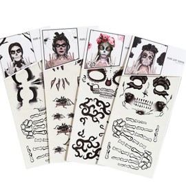 Day of Dead Face Tattoos, 4-Sheet Scar Face Mask Tattoos Sugar Skull Tattoos Temporary Stickers