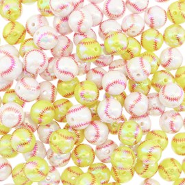 50 Pieces 16mm Acrylic Round Beads for Beadable Pen Chunky Loose Beads Valentine's Day Beads for Necklace Bracelet Jewelry Making (Softball Beads)