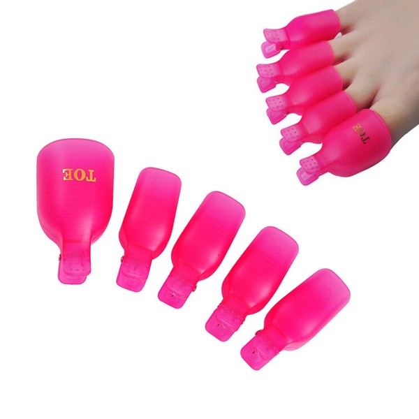 yueton Pack of 10 Reusable Toenail Nail Art Soak Off Cap Clip UV Gel Polish Remover Tool (Hot Pink)