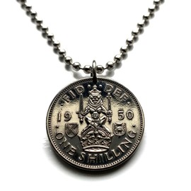 1950 Scotland United Kingdom 1 Shilling coin pendant Scottish lion crown Saltire Saint Andrew's Cross thistle Edinburgh Glasgow Stirling Perth Alba Ulster Inverness Dundee Aberdeen British n001137