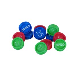 Cash Register Replacement Coins – Compatible with Fisher Price Registers Made with Eco Friendly Plastic, in The USA – Montessori-Inspired Pretend Play (Modern Sets Red #5|Green #10|Blue#25)