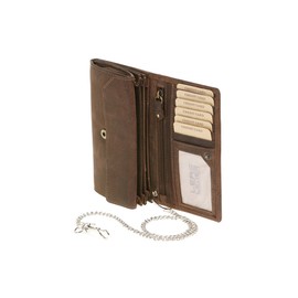 LEAS Bikerbörse Langbörse mit Chrom-Kette im Vintage-Stil MCL in Echt-Leder, braun Chain-Series