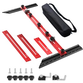 Stair Tread Template Tool – Adjustable Aluminum Stair Jig & Gauge for Accurate Treads, Risers, Shelves, Cabinets & Woodworking Projects（Red-Black）