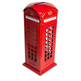 LILAJ Large Classic Red Telephone Booth Money Box, Metal Piggy Bank Home Decoration, Souvenir, Keepsake, British Collectible Travel Memento Thoughtful Gift, Iconic London Landmark Safe with Coin Slot