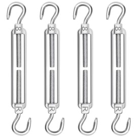 Pack of 4 Stainless Steel Rope Tensioners, M8 Turnbuckles, Wire Tensioners, Adjustable Tension Hooks and Hooks, Wire Rope Steel Cable for Awnings, Washing Lines, Rope System
