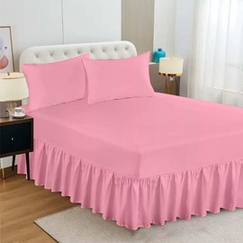 Egypto Plain Dyed Deep Fitted Valance Sheet Super King – Easy Care Soft & Durable Fitted Sheet with 30 cm Deep Frill – Breathable, Fit Over Mattress – Machine Washable (Super King, Baby Pink)