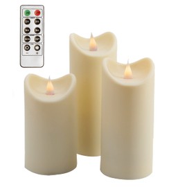 GiveU Outdoor Waterproof Flameless Candle with Moving Flame Flickering LED Candle, 10 Key Remote and Timer, Set of 3 Flameless Candle Ivory 2.75 Inch D Home Decorations