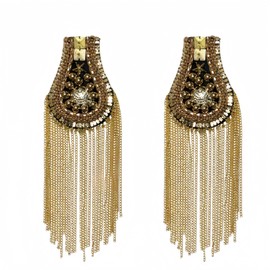 2Pcs Shoulder Epaulet Gold Chain Tassel Shoulder Badge Brooch Pin