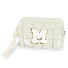 Dulayoo Quilted Makeup Bag Cosmetic Bag, Travel Toiletry Bag for Women, Cute Makeup Bag Organizer Puffer Pouch White M