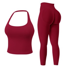 Workout Sets for Women 2 Piece Backless Sports Bras Halter Top Hidden Scrunch Leggings Yoga Outfits Gym Tracksuits